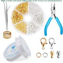 340 件不锈钢珠宝制作套件，时尚 DIY 配件，带龙虾扣、跳环、端盖、连接器 - 空心铆钉设计，适用于项链、钥匙扣、手工礼物 - 生日、情人节、友谊主题 - 彩色 - 查看 9