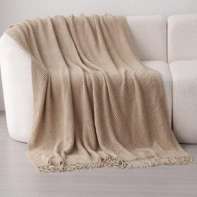 1 Pieza Manta Tejida De Color Sólido, Estilo Nórdico Rectangular En Acrílico Para Siesta En La Oficina, Aire Acondicionado, Manta, Cubierta De Cama, Etc.