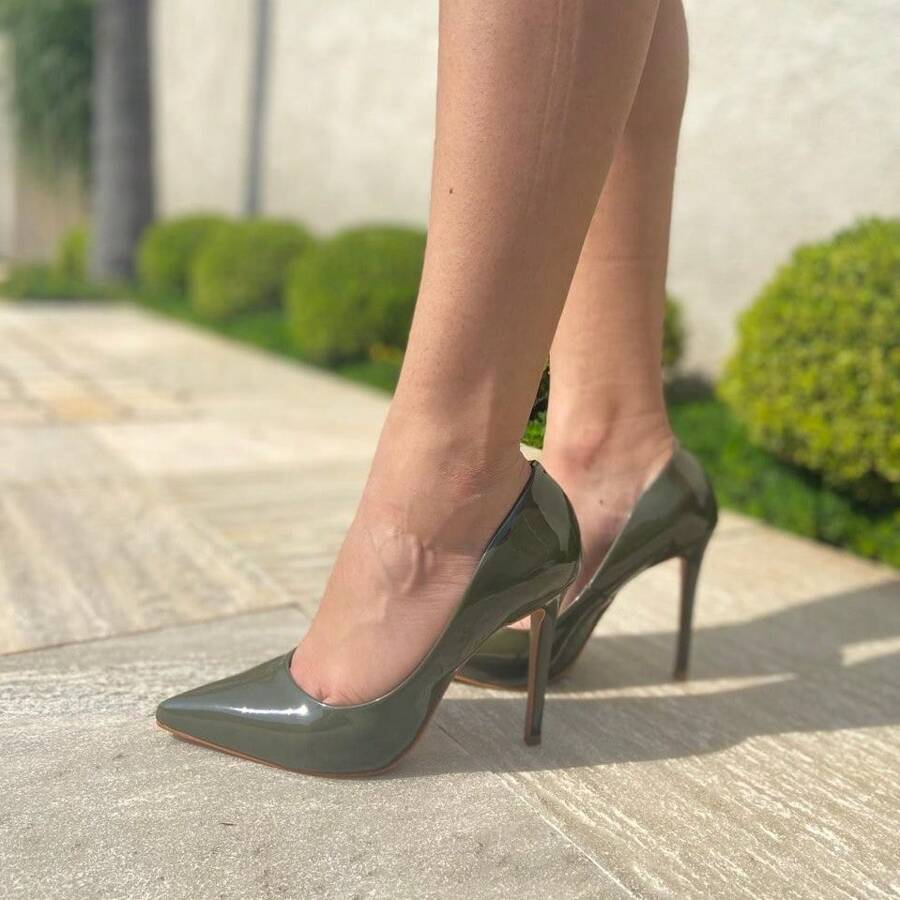 Women's Pumps Pointed Toe 11cm Heel Angela Galvão - Army Green - View 1