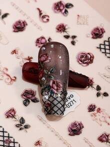 4 件装 5D 3D 黑色、橙色和红色浮雕指甲贴纸、蝴蝶、花朵、蝴蝶结、心形和千鸟格指甲贴花，适合女性在家 DIY 美甲 - 彩色 - 查看 4