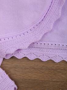 年轻女孩优雅纯色长袖镂空针织开衫，秋季 - 淡紫色 - 查看 5