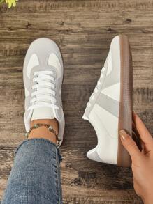 Giày thể thao cổ điển Unisex Retro Casual, giày trượt ván đa năng buộc dây mũi tròn - Màu Xám nhạt - Xem 4