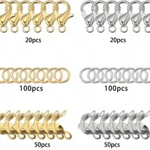 340 件不锈钢珠宝制作套件，时尚 DIY 配件，带龙虾扣、跳环、端盖、连接器 - 空心铆钉设计，适用于项链、钥匙扣、手工礼物 - 生日、情人节、友谊主题 - 彩色 - 查看 6