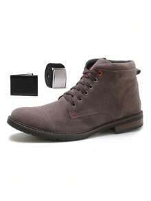 Men's Booties Comfortable Boot + Belt Wallet Gift - Xám - Xem 1