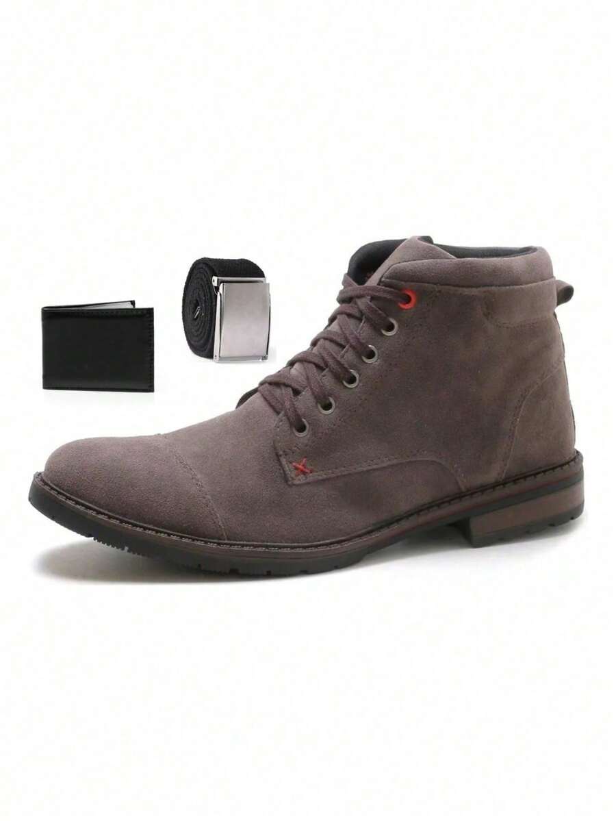 Men's Booties Comfortable Boot + Belt Wallet Gift - Xám - Xem 1