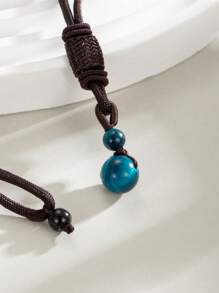 Adjustable Braided Cord Necklace With Round Black Obsidian & Purple Tiger Eye Crystal Pendant, Unisex Natural Crystal Bead Chakra Necklace - Multicolor - View 12