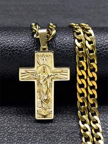 不锈钢耶稣吊坠项链 男士金色嘻哈链项链首饰