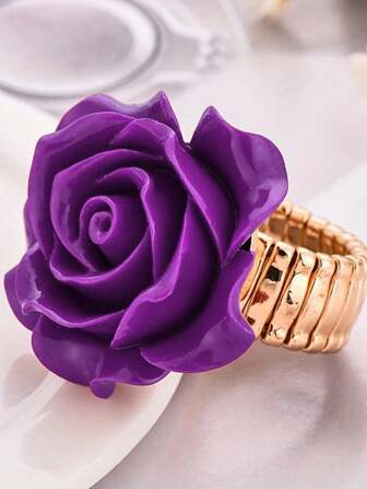 1pc Elegant Purple Rose Flower Jewelry Ring, Gift For Weddings, New Year, Valentine's Day Valentines,Mom,Mother,Mother's Day,Gift