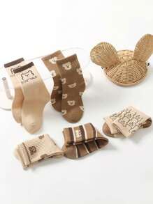 5 双儿童袜子，可爱熊图案女童中筒袜，卡通英雄联盟男童冬季袜子，透气婴儿和学生袜子 - 彩色 - 查看 5