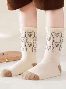 5 双儿童袜子，可爱熊图案女童中筒袜，卡通英雄联盟男童冬季袜子，透气婴儿和学生袜子 - 彩色 - 查看 6