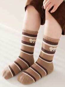 5 双儿童袜子，可爱熊图案女童中筒袜，卡通英雄联盟男童冬季袜子，透气婴儿和学生袜子 - 彩色 - 查看 7