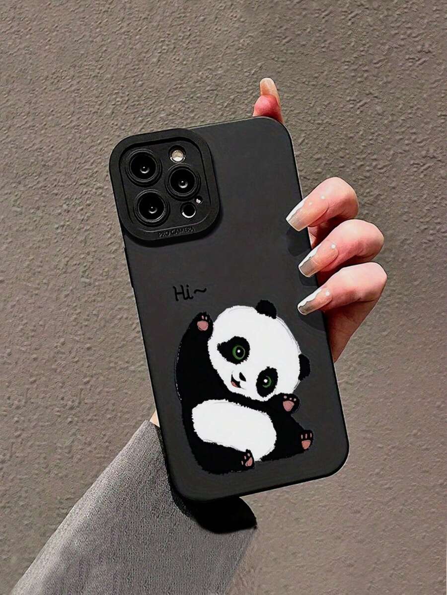 Minimalist Cute Cartoon Panda Print Matte Phone Case, 360-Degree Full Protection, TPU Black Phone Case, Durable, Shock-Absorbing - Compatible With IPhone & Galaxy - Multicolor - View 1