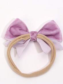 3 件装纯色天鹅绒蝴蝶结头带，适合女婴，米色、紫色、棕色蝴蝶结头带，柔软有弹性尼龙发带，秋冬纯色蝴蝶结头带，儿童婴儿发饰 - 彩色 - 查看 3