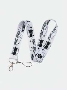 1 件可爱卡通猫戴太阳镜手机挂绳长丝带证书挂绳颈钥匙卡夹挂绳汽车配件包饰学院哥特 Y2k 包配件挂绳带身份证夹汽车配件包饰 - 彩色 - 查看 3