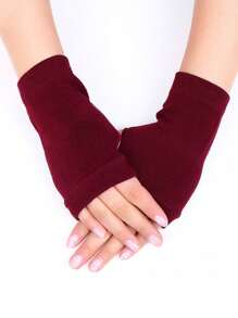 1pair Winter Autumn Women Men Warm Fingerless Knitted Gloves Solid Color Stretch Mittens Exposed Finger Short Gloves - Fingerless Gloves - View 14