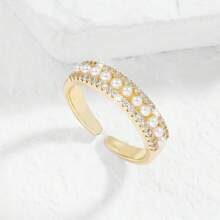 Nhẫn hở đính ngọc trai giả mạ vàng Zirconia trang sức tinh tế dùng trang trí tiệc cưới đính hôn quà tặng - Như đã trình bày - Xem 7