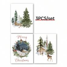 3 件套冬季森林圣诞印刷品、冬季仙境、圣诞快乐、节日快乐、鹿印刷品、节日装饰、圣诞墙画、帆布墙海报、卧室、客厅、走廊装饰 - 彩色 - 查看 6