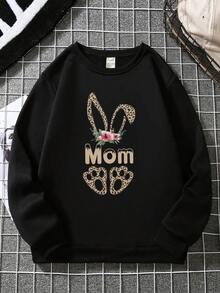 SUPSHUSY Sudadera personalizada para mamá, sudadera con estampado, sudadera con conejo mamá, top casual de manga larga con letras MOM, sudadera para el Día de la Madre, regalo gracioso para el Día de la Madre, regalo para el cumpleaños de la madre, regalo para mamá, camiseta gráfica de manga larga - Negro - Ver 3