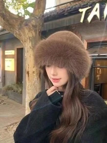1 pièce/paquet Chapeau mongol épais unisexe 2024 nouveau, chapeau d'oreille en fausse fourrure de vison doux et chaud, multicolore, à la mode, coupe-vent, design mignon, convient pour l'automne et l'hiver