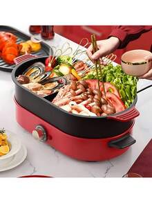 Electric Pan Grill Multifunctional Frying Grilling Boiler 110V - trắng - Xem 8