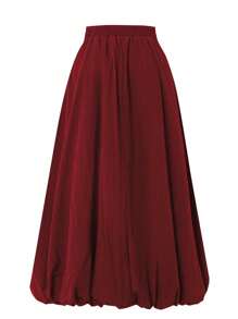Women's Bubble Skirt Elastic Waist With Pockets Solid A-Line Long Skirts
