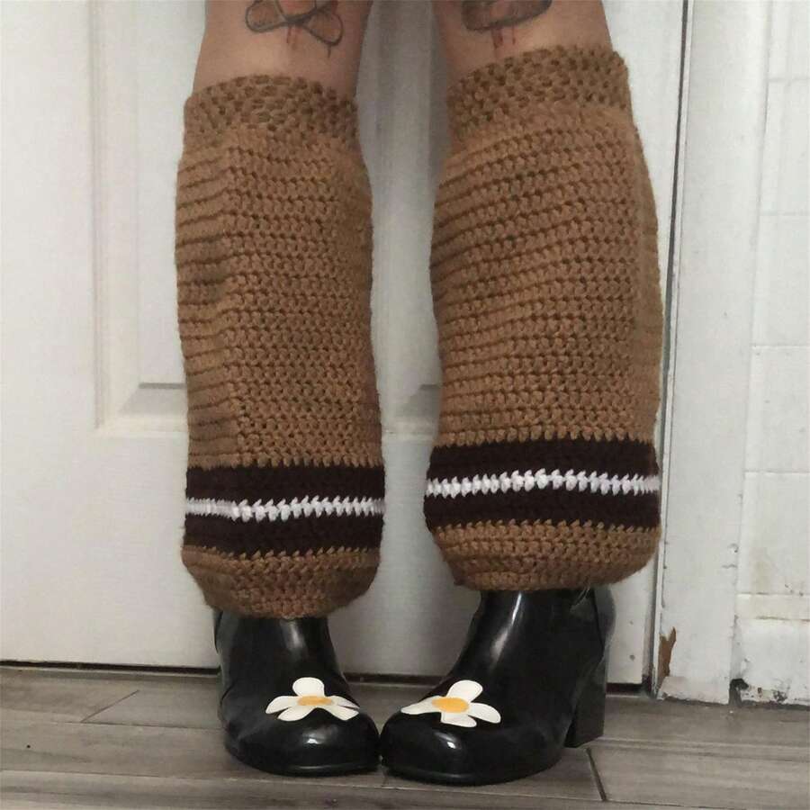Women's Y2K Knitted Leggings With Strawberry Print Knee Socks, Lolita Thigh-Length Design, Kawaii Vintage Style - 棕色 - 查看 1
