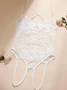 Sexy Lingerie Body Sensual Bore Lace With Open Back Delicate Bare - Blanco - Ver 4