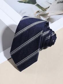 1 件男士时尚海军蓝密条纹简约领带，适合商务和学校服装男士领带 - 藏蓝色 - 查看 3