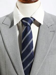 1 件男士时尚海军蓝密条纹简约领带，适合商务和学校服装男士领带 - 藏蓝色 - 查看 2