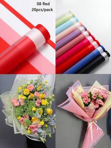 1 Pack Of 20 Sheets Colored Border Matt Waterproof Elegant Flower Wrapping Paper - Red - View 12