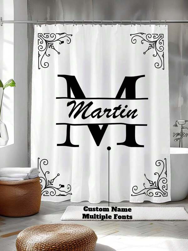 1 pièce Rideau de douche personnalisé avec initiale et nom, rideau de douche monogrammé personnalisé, décoration de bain de style élégant, imperméable, cadeau de pendaison de crémaillère, cadeau de famille, couleurs blanc/vert/bleu/rose/gris, 6 tailles disponibles, idéal pour la salle de bain, dortoir de fille, rideau de douche d'appartement, cadeau pour la famille, les amis, maman, papa, cadeau pour lui, cadeau pour elle, décoration de salle de bain d'été, accessoires de salle de bain, retour à l'école