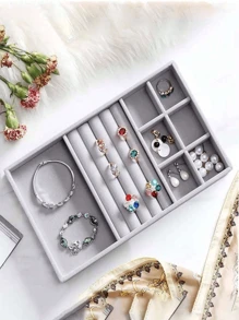 9-Piece Gray Velvet Jewelry Storage Tray Set, Stackable Multi-Compartment Jewelry Organizer Box, Ring, Earring, Necklace, Bracelet, Brooch, Watch Sorting Storage Display Tray, Drawer-Style Jewelry Storage Box, Suitable For Bedroom Vanity, Closet, Drawer And Jewelry Store Display, Home Storage Supplies, Christmas, New Year, Graduation, Mother's Day Gift - Multicolor - View 8