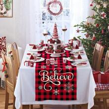 圣诞桌布，圣诞树水牛格子节日冬季节日厨房餐桌装饰适合家庭聚会 - 彩色 - 查看 1