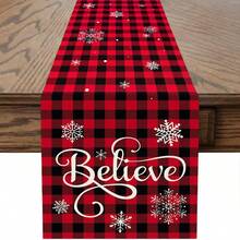 圣诞桌布，圣诞树水牛格子节日冬季节日厨房餐桌装饰适合家庭聚会 - 彩色 - 查看 2