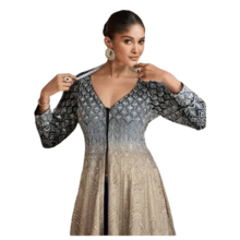 Stunning Georgette Designer Wedding Wear Multi Gown With Embroidered Dupatta For Girls & Women - Nhiều màu xanh navy - Xem 1