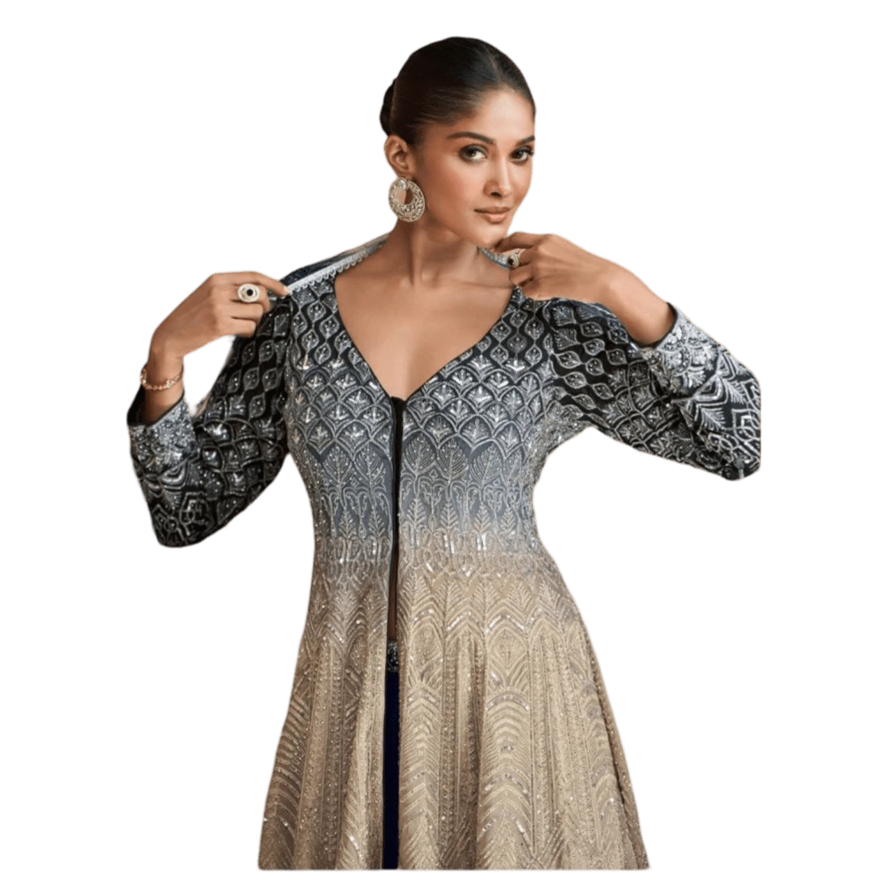 Stunning Georgette Designer Wedding Wear Multi Gown With Embroidered Dupatta For Girls & Women - Nhiều màu xanh navy - Xem 1