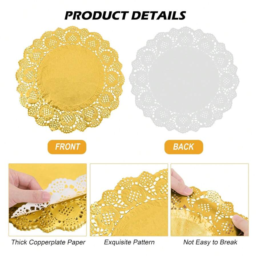 100pcs Golden Paper Placemats Doilies, Paper Pad Doilies Lace, Paper