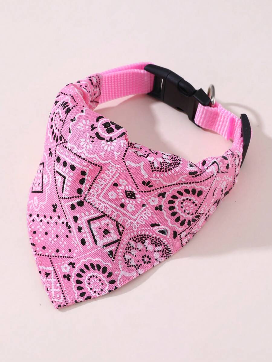1pc Adjustable Printed PU Triangle Pet Bib For Medium-Sized Dogs Including Leash Hook - Pink - View 1