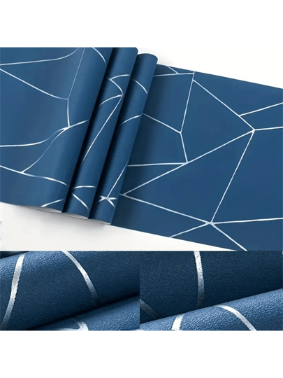 1pc Blauw Geometric Contact Paper, Self Adhesive Removable PVC Wallpaper 3D Effect, Peel Stick Kitchen Bedroom Living Room Countertop Furniture Renovation, Home Refurbishment, 17.71 Inch 393.7 Inch, Renovation Stickers Wand Panels, Wallpapers, ation Items Refresh Your Home, Festival Birthday Graduation view 3