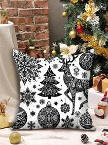 4pcs New Christmas Series Polyester Plush Cushion Cover Set - Black and White - View 4