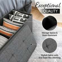 Large 30/43-Inch Folding Storage Ottoman, Foot Rest Stool ,Bedroom Bench With Hidden Storage, With Soft  Linen Seat, Ideal For Entryways, Living Rooms, Home Offices, And Bedrooms - 深灰色 - 查看 2