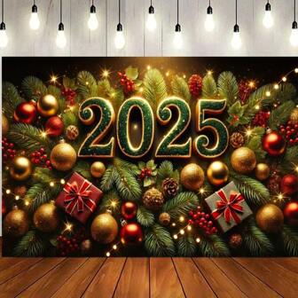 2025 新年快乐和圣诞节彩色横幅 - 耐用聚酯纤维，适合室内派对、照片背景和家庭庆祝活动