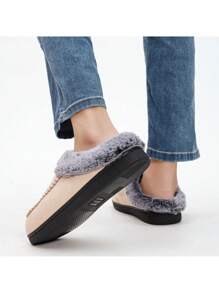 Men's Thick Slippers For Indoor, Warm Fluffy Slippers With Fur Lining, Anti-Slip Winter Slippers