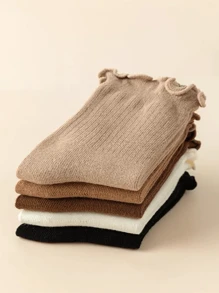 5 Pairs Of Children's Socks, Solid Color Lace Shape Princess Socks, Can Be Matched All Year Round, Simple And Comfortable, Daily Travel Sports Can Be Worn.