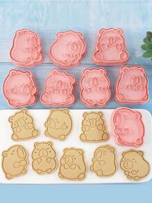 Juego de 8 moldes para galletas con diseño de Capibara de dibujos animados, molde de cortar galletas de mantequilla y masa quebrada en 3D, molde para hornear fondant - Multicolor - Ver 4