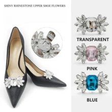 1 对可拆卸粉色、蓝色和白色羽毛翼形优雅时尚 DIY 鞋夹装饰适用于女士高跟鞋、浅口鞋和商务鞋 - 粉色 - 查看 1