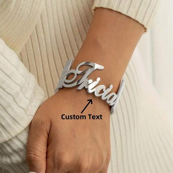 1pc Gold Gold Silver Stainless Steel 18K Gold Plated Personalized Name Bracelet, Elegant Fashion Urban Style, Customizable Hip Hop Style Women's Bracelet, Suitable For Everyday And Party Wear Thanksgiving Christmas Halloween Carnival (English Only Support Custom)