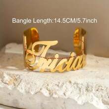 1 pieza Pulsera personalizada de acero inoxidable chapada en oro/plata de 18K, estilo elegante y urbano, diseño personalizable de estilo hip-hop para mujeres, adecuado para uso diario y fiestas, excelente para Acción de Gracias, Navidad, Halloween, Carnaval (solo personalización en inglés) - Multicolor - Ver 5