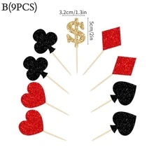 1个扑克牌蛋糕装饰插牌，魔术主题娱乐赌场生日派对甜点桌装饰 - 風格4 - 查看 4