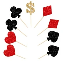 1个扑克牌蛋糕装饰插牌，魔术主题娱乐赌场生日派对甜点桌装饰 - 風格4 - 查看 1